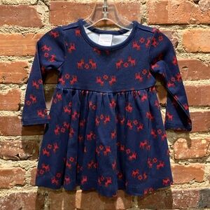 Hanna Andersson Holiday Dress, 100% cotton, reindeer, 12-18 months
